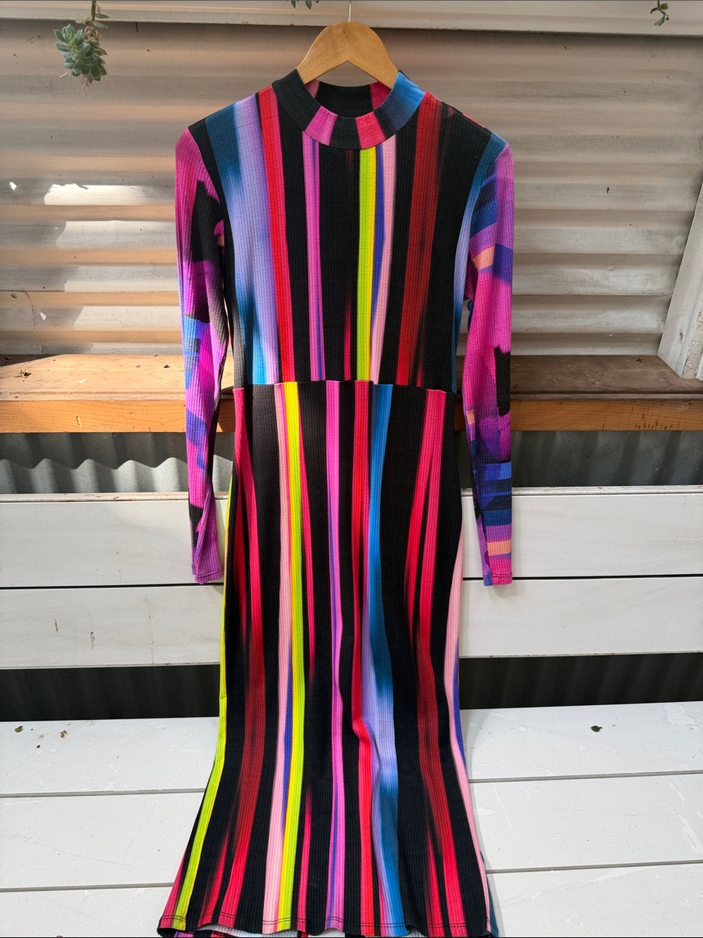 Desigual Multicolor Vertical Stripe Long Sleeve Midi Dress